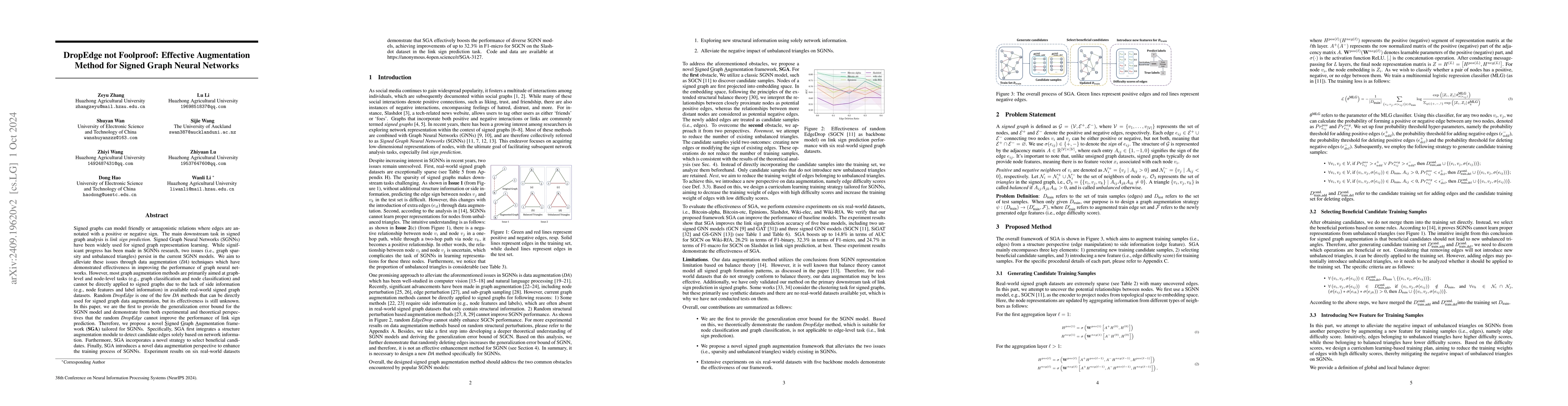 Thumbnail for DropEdge not Foolproof: Effective Augmentation Method for Signed Graph
  Neural Networks