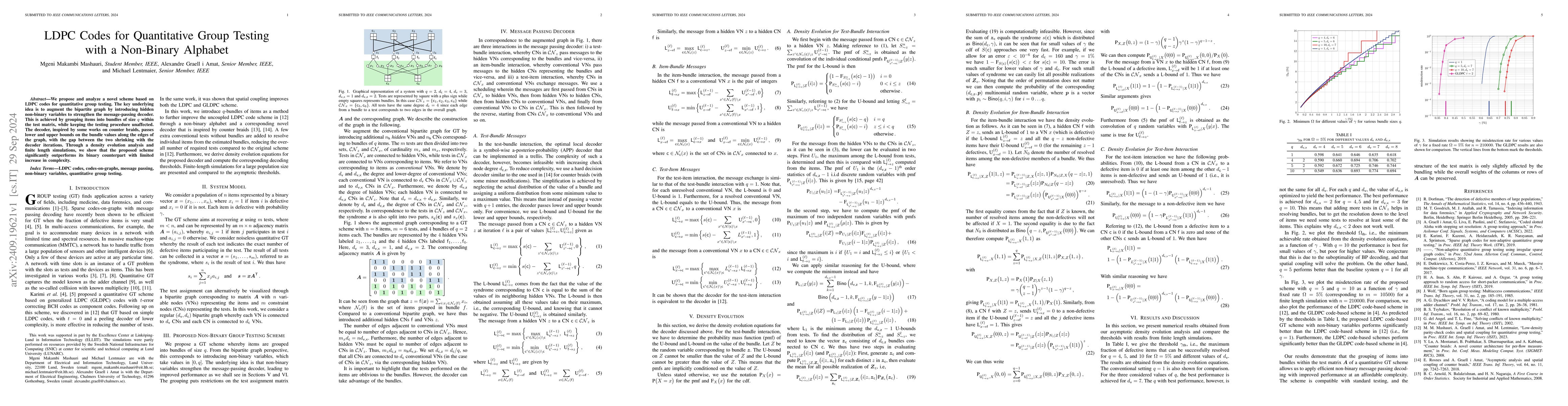 Thumbnail for LDPC Codes for Quantitative Group Testing with a Non-Binary Alphabet