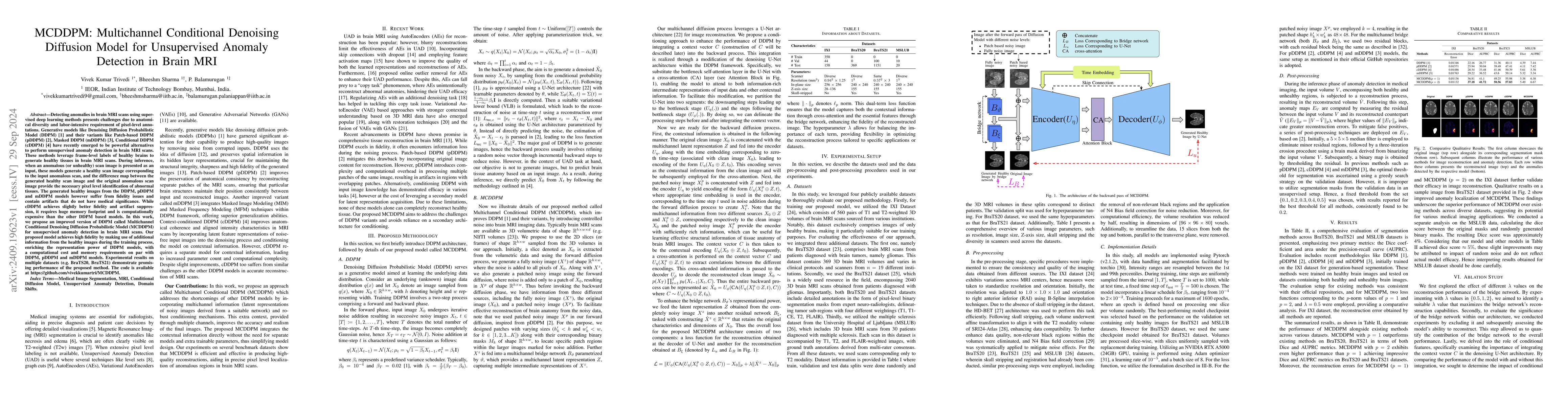 Thumbnail for MCDDPM: Multichannel Conditional Denoising Diffusion Model for
  Unsupervised Anomaly Detection in Brain MRI