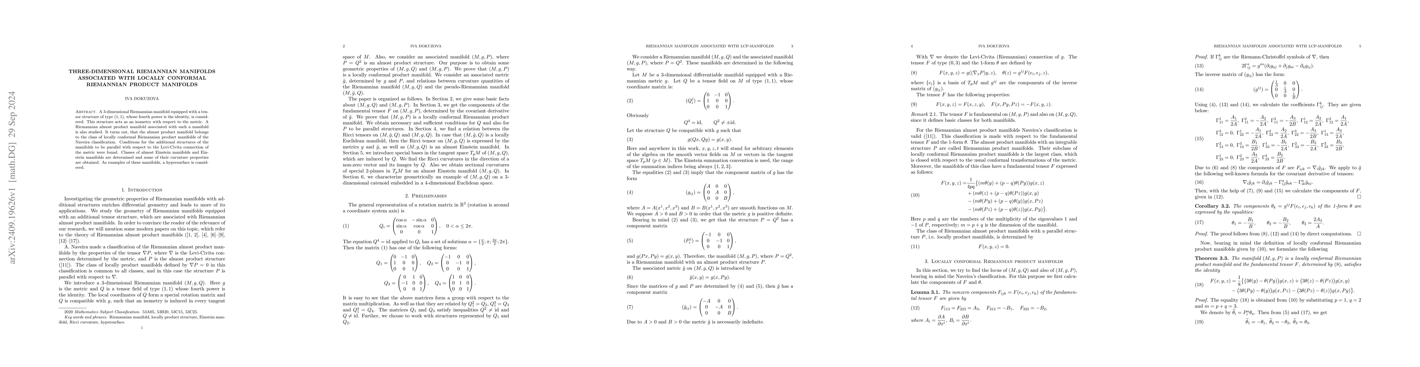 Thumbnail for Three-dimensional Riemannian manifolds associated with locally conformal
  Riemannian product manifolds