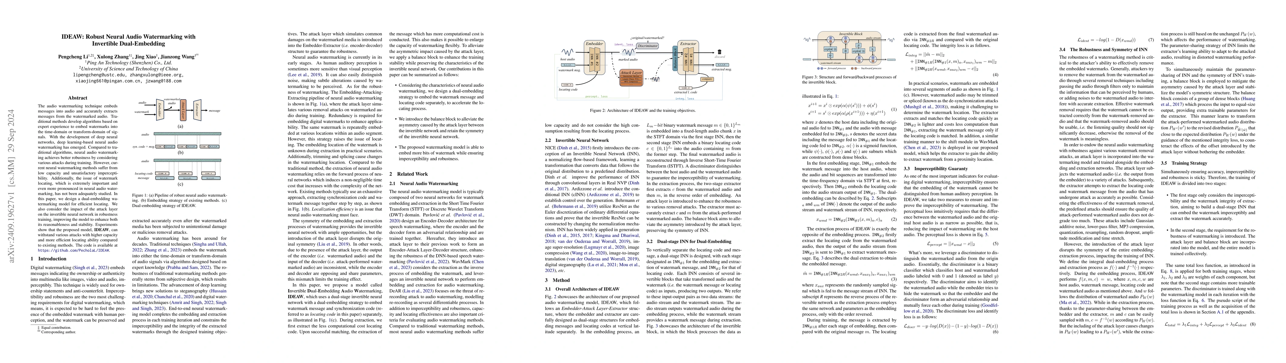 Thumbnail for IDEAW: Robust Neural Audio Watermarking with Invertible Dual-Embedding