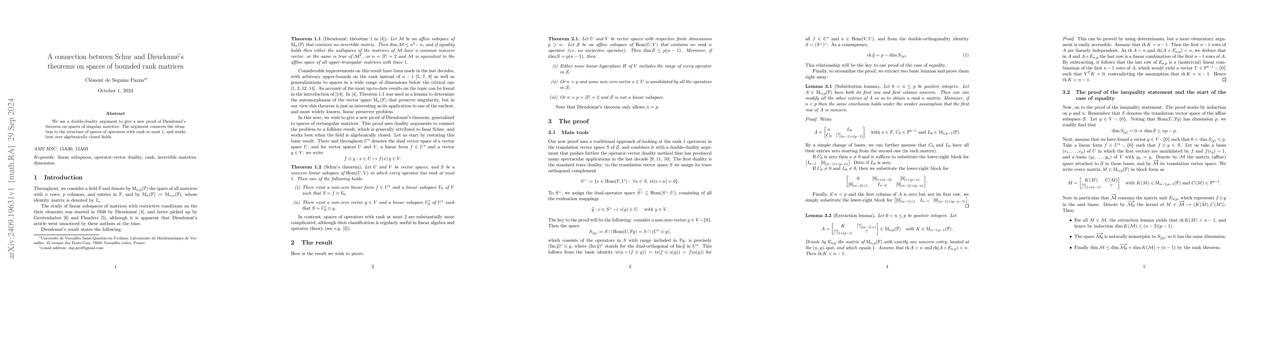 Thumbnail for A connection between Schur and Dieudonné's theorems on spaces of
  bounded rank matrices