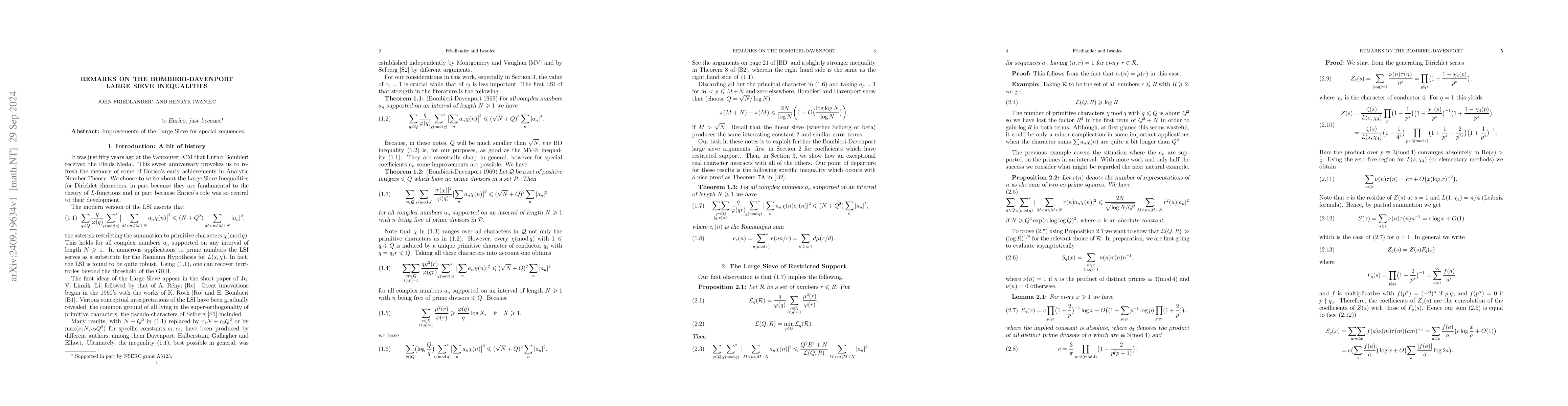 Thumbnail for Remarks on the Bombieri-Davenport Large Sieve Inequalities