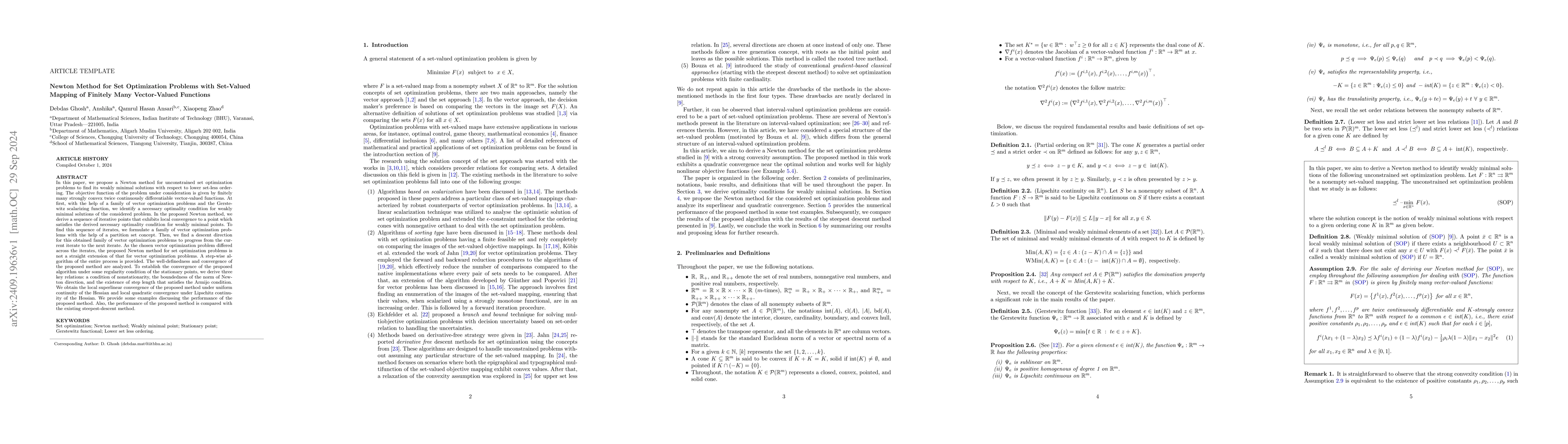 Thumbnail for Newton Method for Set Optimization Problems with Set-Valued Mapping of
  Finitely Many Vector-Valued Functions