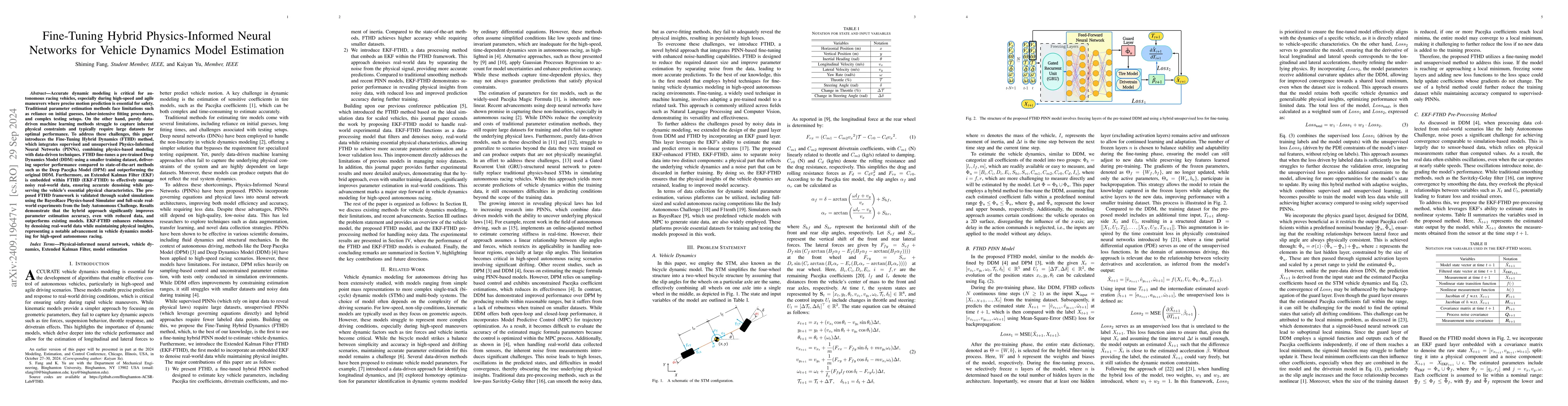 Thumbnail for Fine-Tuning Hybrid Physics-Informed Neural Networks for Vehicle Dynamics
  Model Estimation
