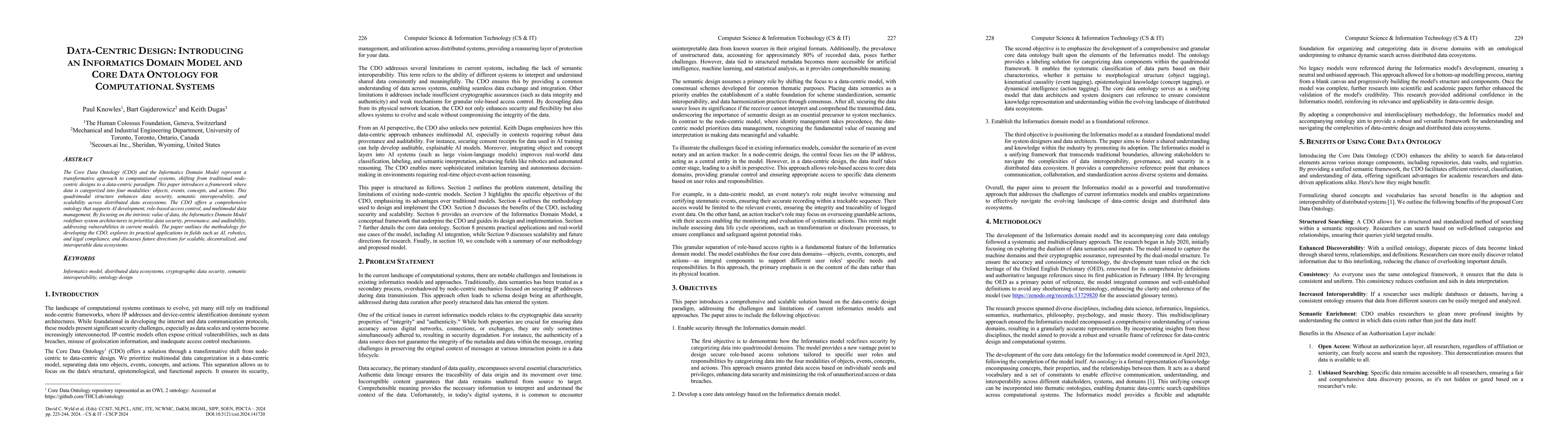 Thumbnail for Data-Centric Design: Introducing An Informatics Domain Model And Core
  Data Ontology For Computational Systems