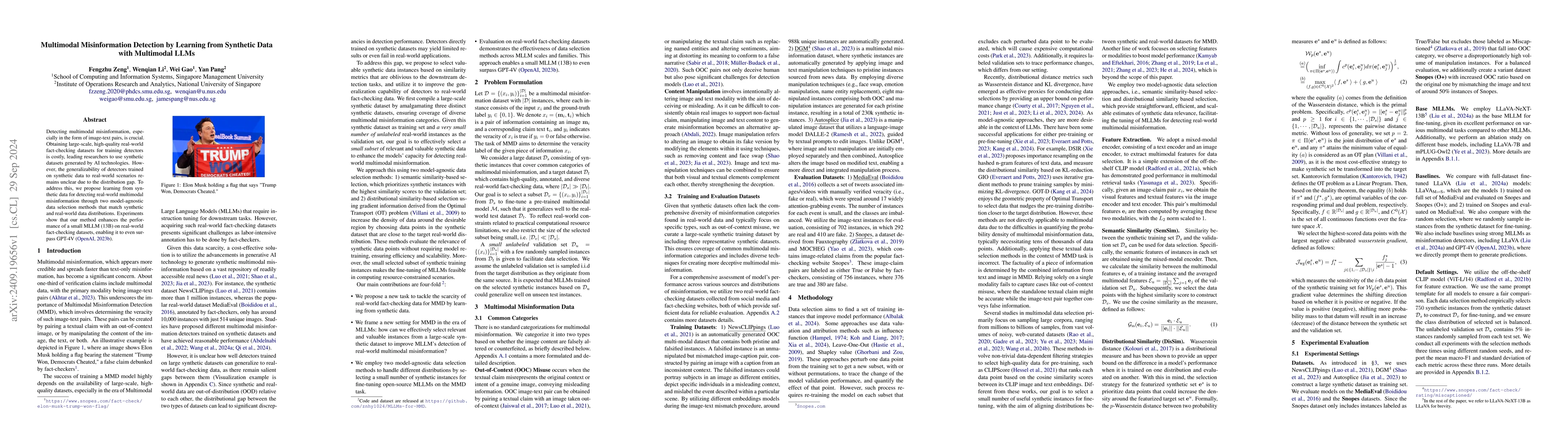 Thumbnail for Multimodal Misinformation Detection by Learning from Synthetic Data with
  Multimodal LLMs