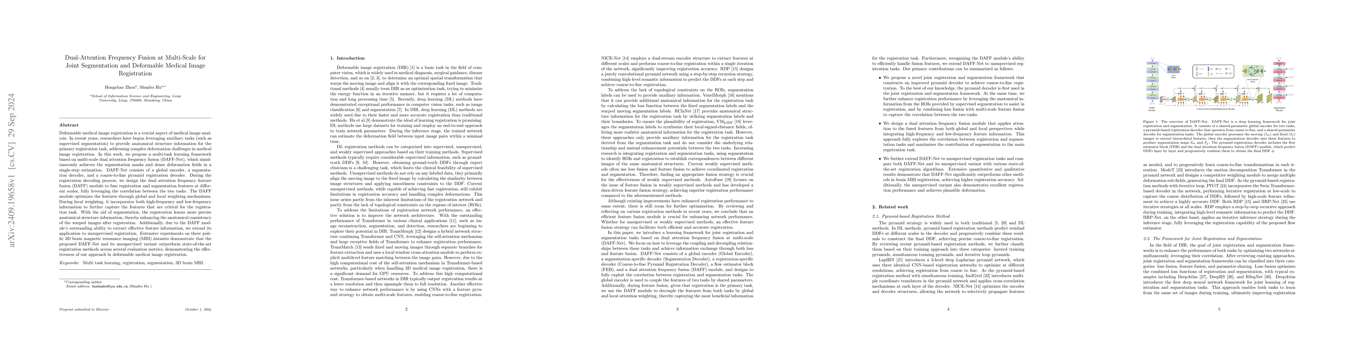 Thumbnail for Dual-Attention Frequency Fusion at Multi-Scale for Joint Segmentation
  and Deformable Medical Image Registration