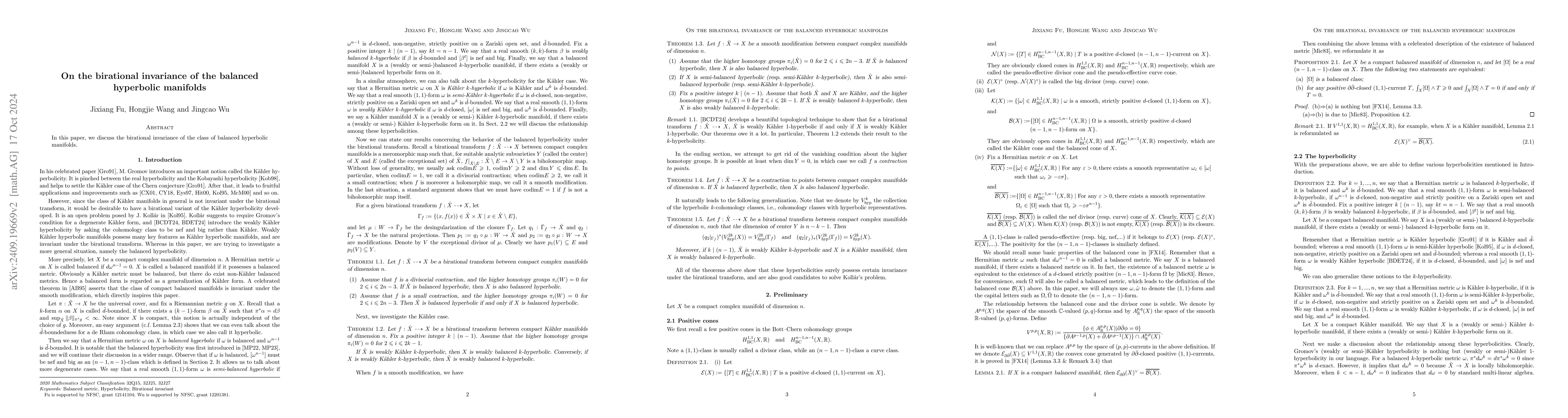 Thumbnail for On the birational invariance of the balanced hyperbolic manifolds