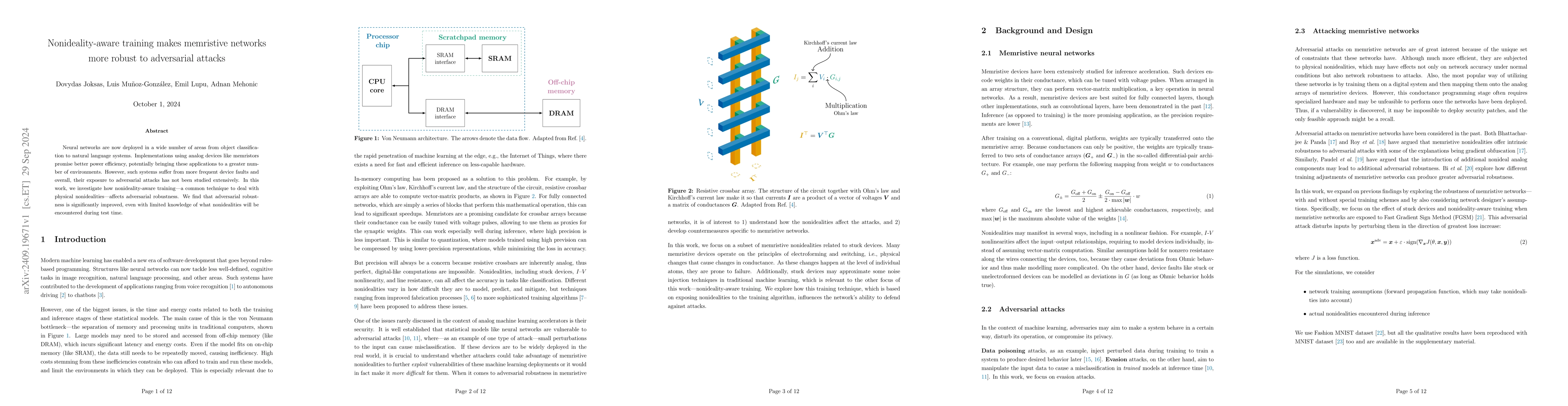 Thumbnail for Nonideality-aware training makes memristive networks more robust to
  adversarial attacks