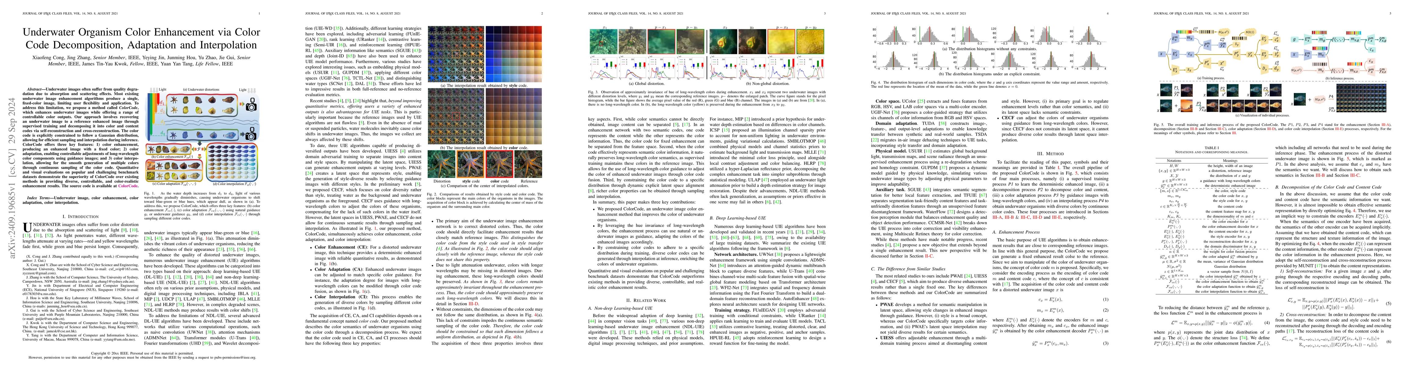 Thumbnail for Underwater Organism Color Enhancement via Color Code Decomposition,
  Adaptation and Interpolation