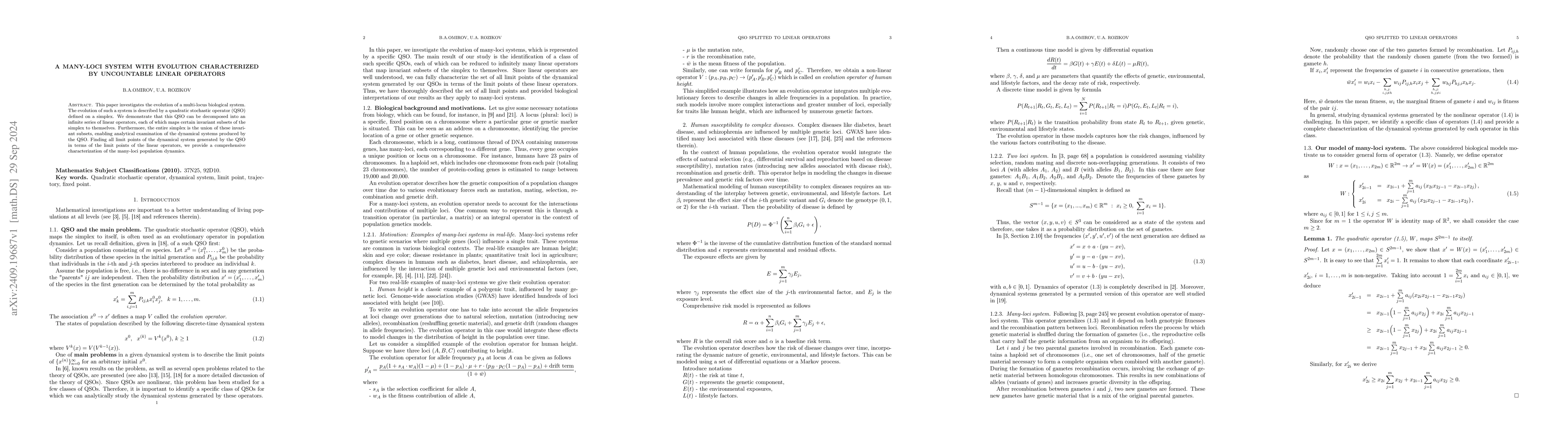 Thumbnail for A many-loci system with evolution characterized by uncountable linear
  operators
