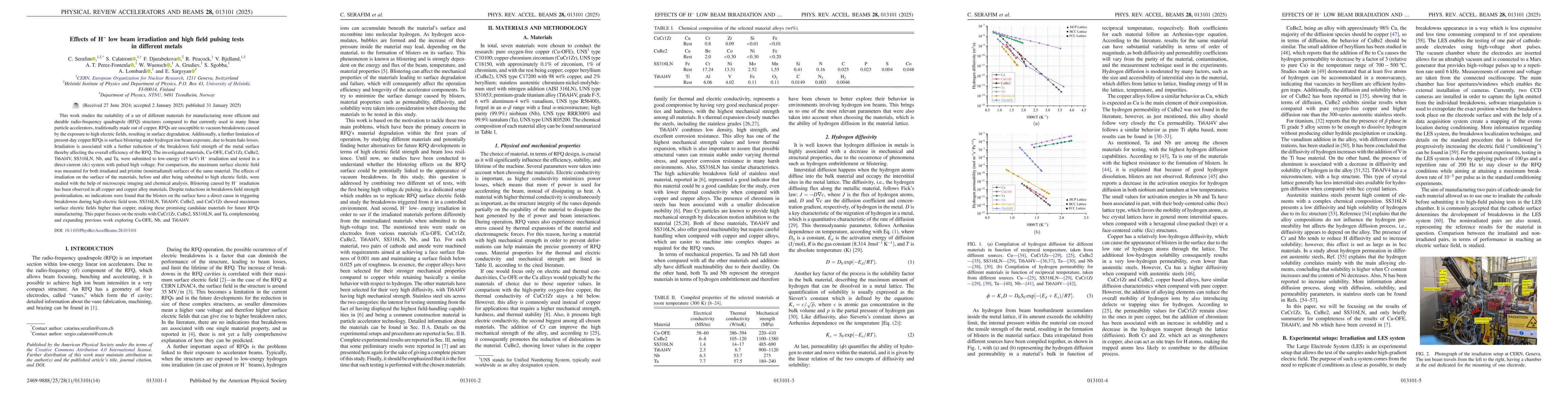Thumbnail for H$^-$ low energy beam irradiation and high field pulsing tests in
  different metals