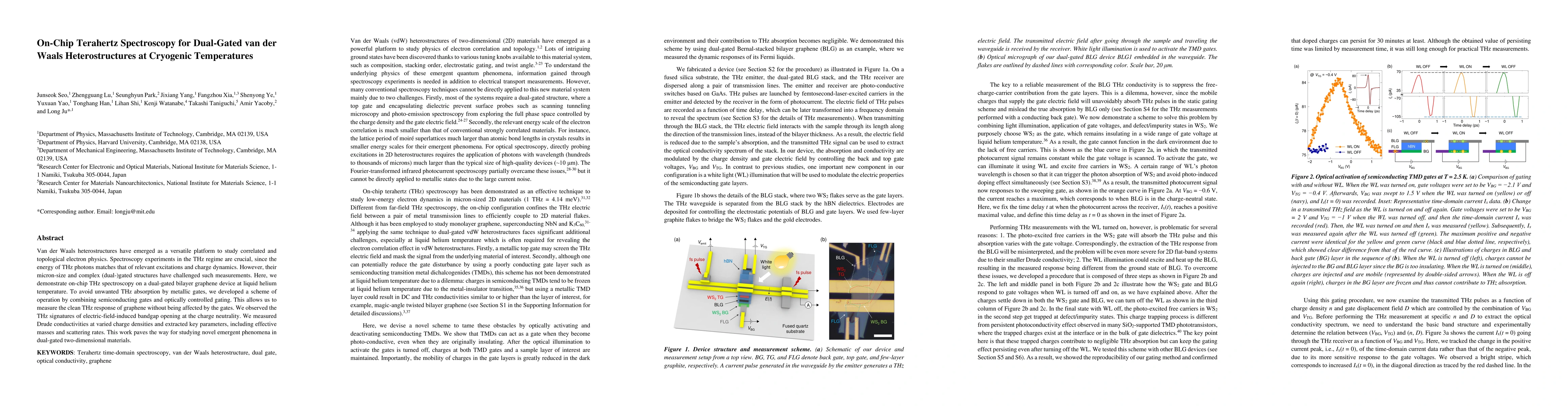 Thumbnail for On-Chip Terahertz Spectroscopy for Dual-Gated van der Waals
  Heterostructures at Cryogenic Temperatures