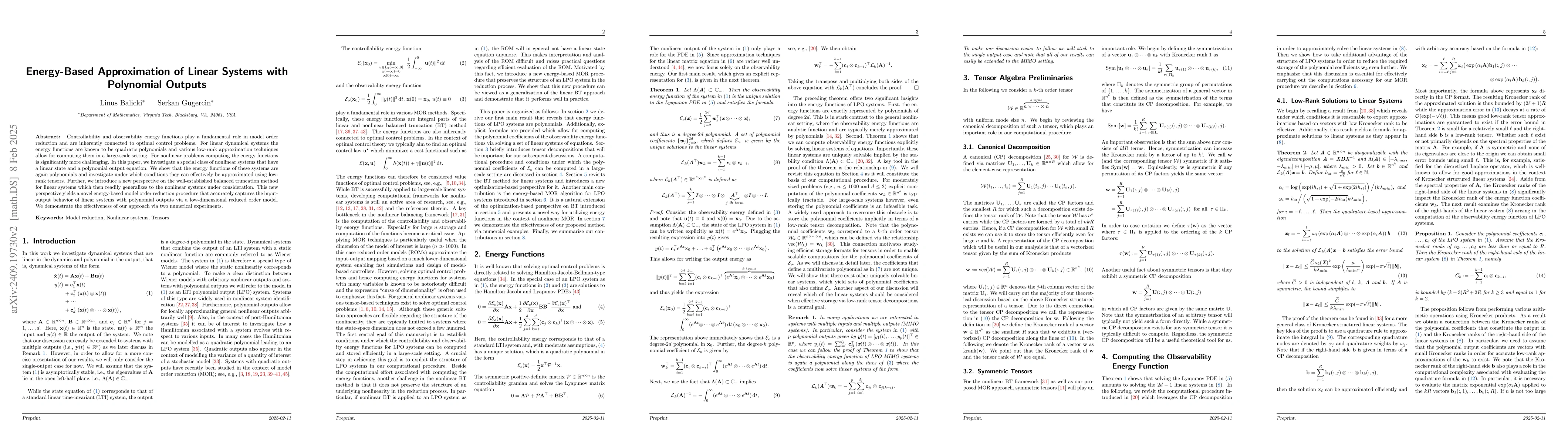 Thumbnail for Energy-Based Approximation of Linear Systems with Polynomial Outputs
