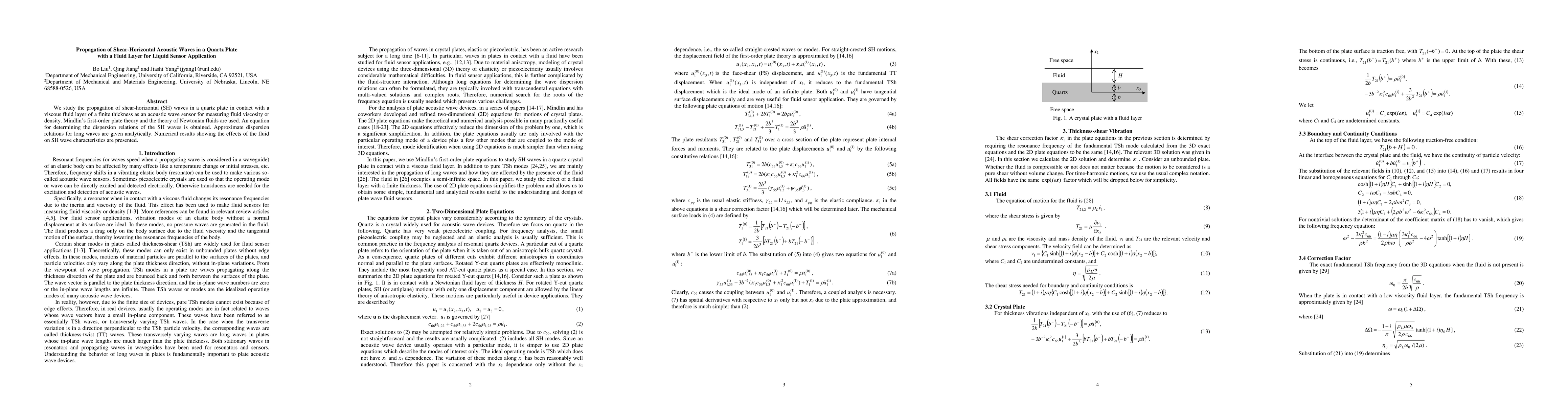 Thumbnail for Propagation of Shear Horizontal Acoustic Waves in a Quartz Plate with a
  Fluid Layer for Liquid Sensor Application