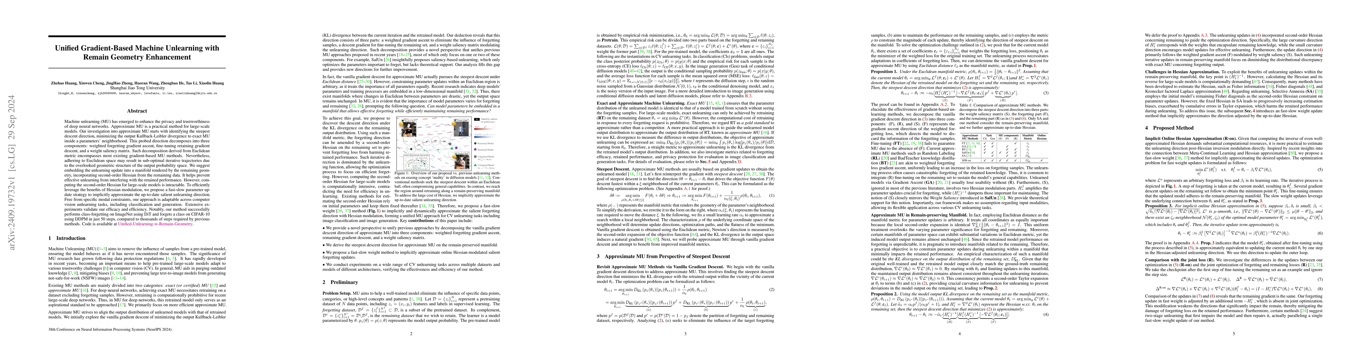 Thumbnail for Unified Gradient-Based Machine Unlearning with Remain Geometry
  Enhancement