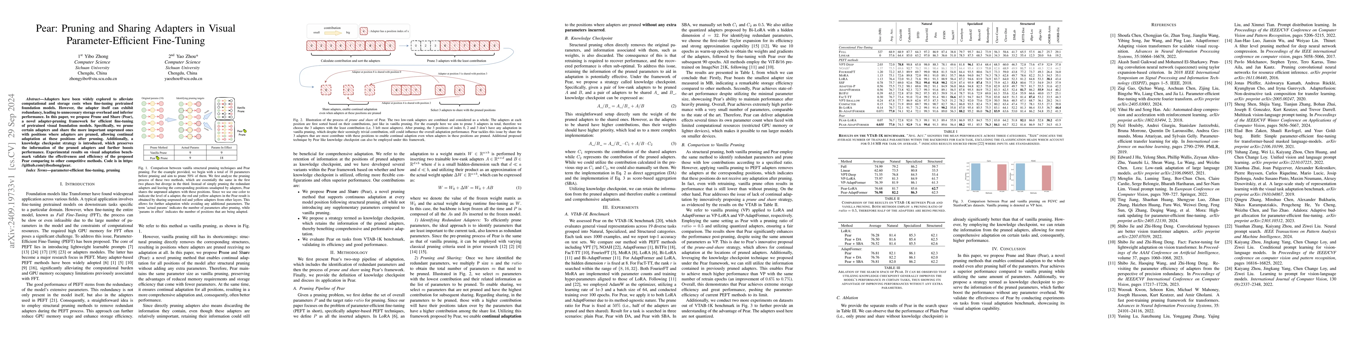 Thumbnail for Pear: Pruning and Sharing Adapters in Visual Parameter-Efficient
  Fine-Tuning