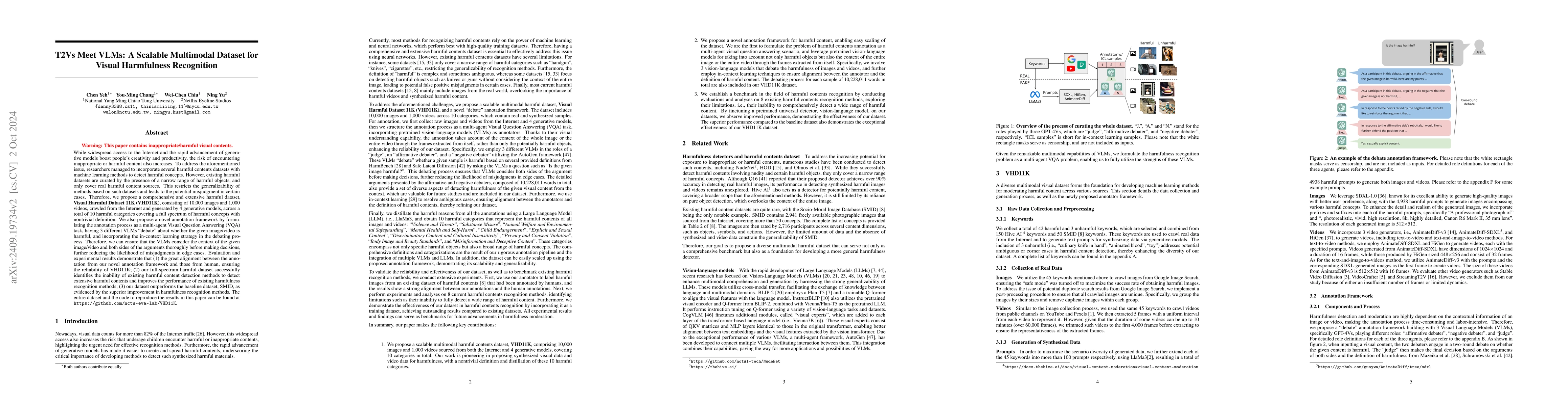 Thumbnail for T2Vs Meet VLMs: A Scalable Multimodal Dataset for Visual Harmfulness
  Recognition