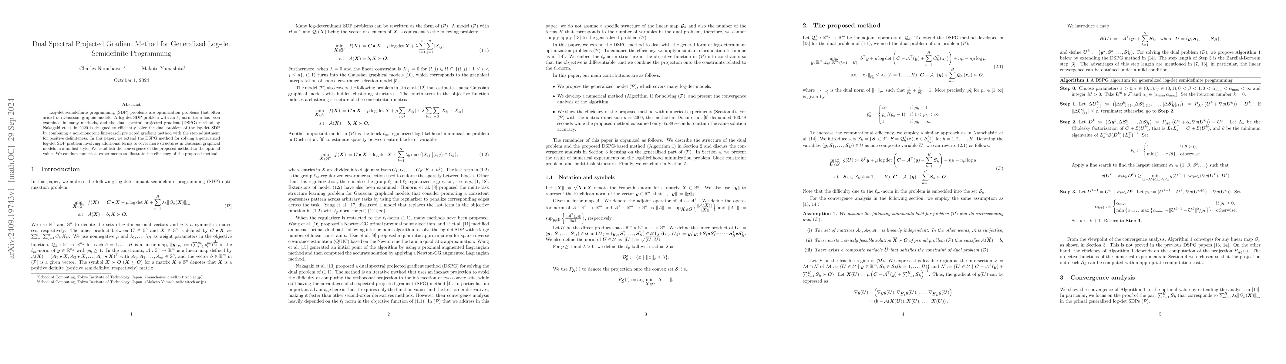 Thumbnail for Dual Spectral Projected Gradient Method for Generalized Log-det
  Semidefinite Programming
