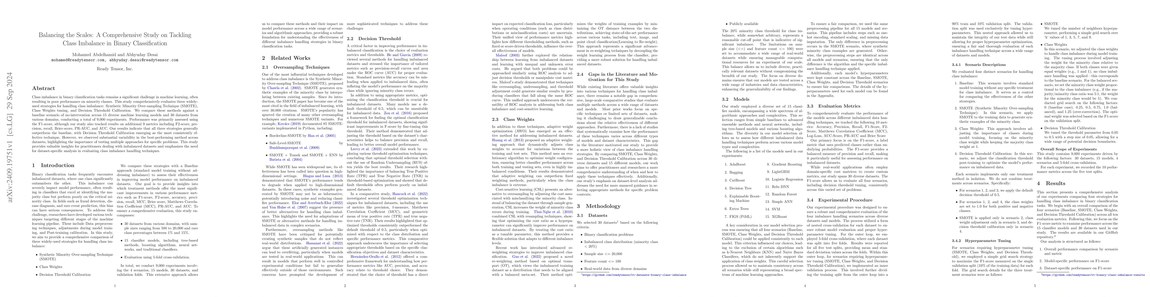Thumbnail for Balancing the Scales: A Comprehensive Study on Tackling Class Imbalance
  in Binary Classification