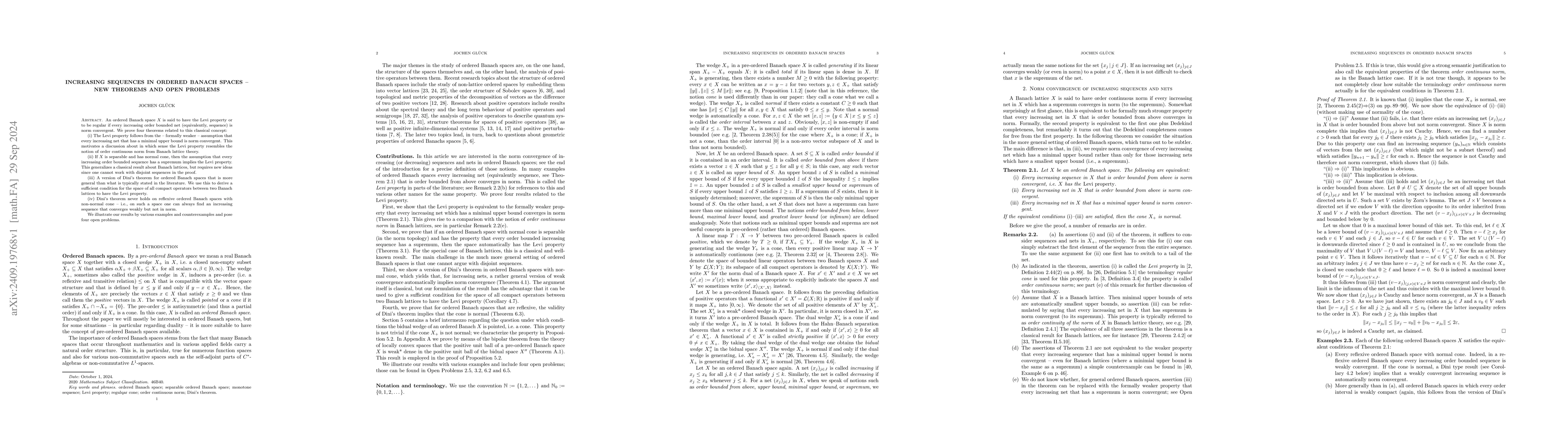 Thumbnail for Increasing sequences in ordered Banach spaces -- new theorems and open
  problems