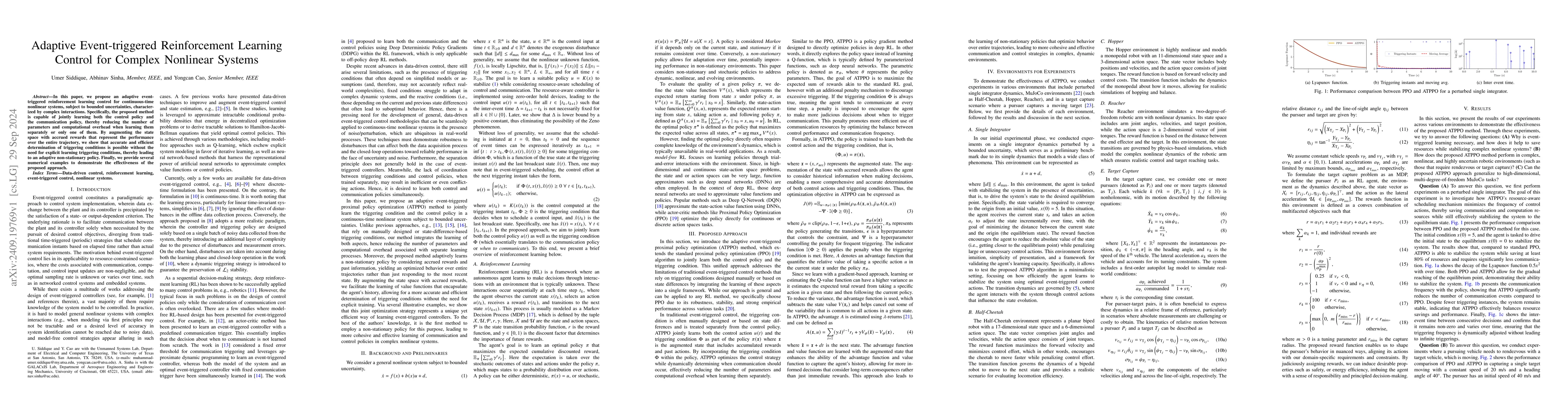 Thumbnail for Adaptive Event-triggered Reinforcement Learning Control for Complex
  Nonlinear Systems