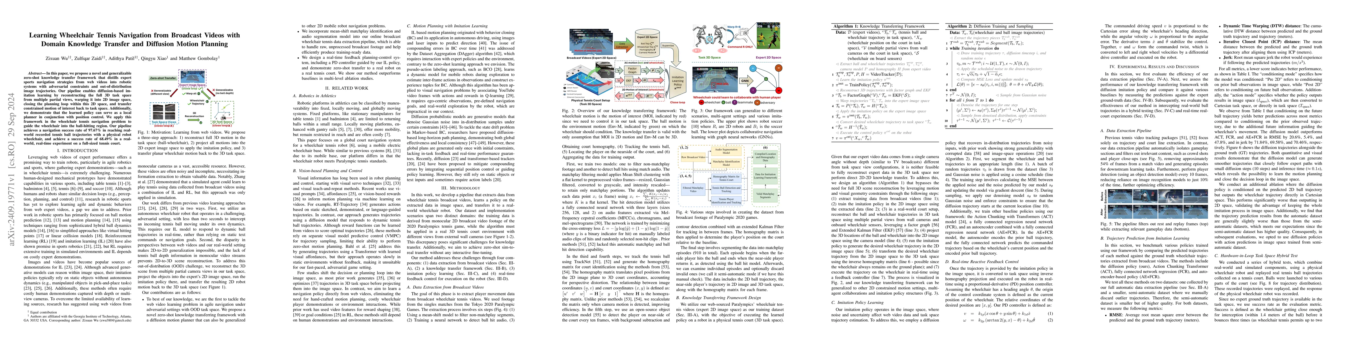 Thumbnail for Learning Wheelchair Tennis Navigation from Broadcast Videos with Domain
  Knowledge Transfer and Diffusion Motion Planning
