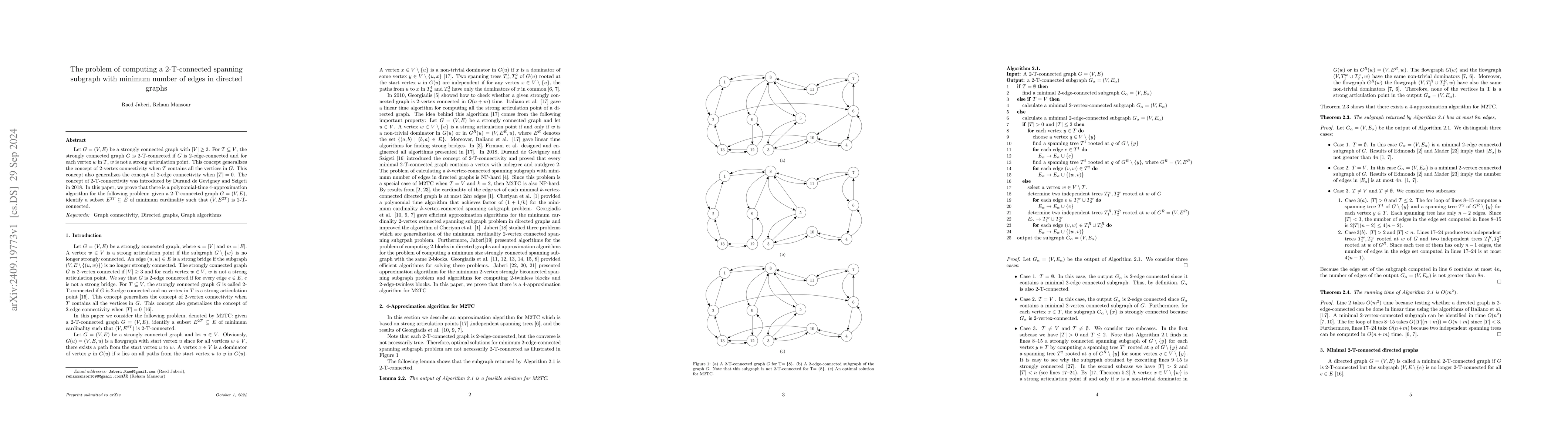 Thumbnail for The problem of computing a $2$-T-connected spanning subgraph with
  minimum number of edges in directed graphs