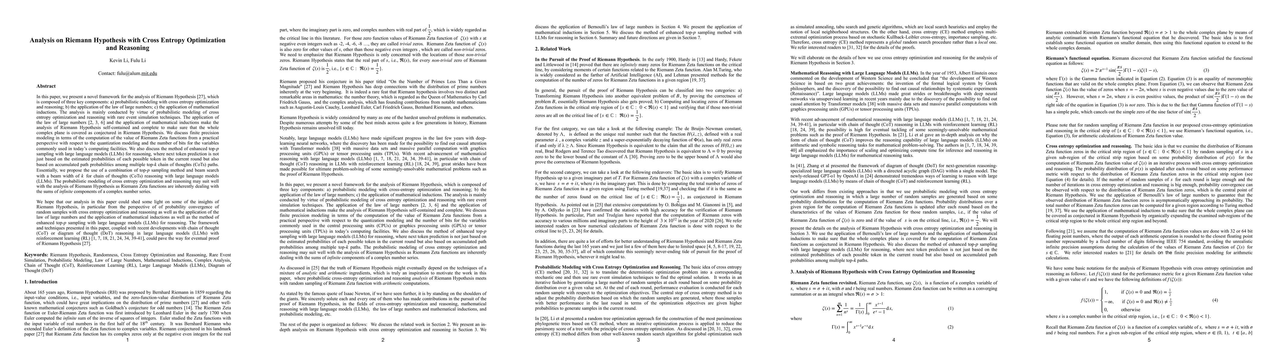 Thumbnail for Analysis on Riemann Hypothesis with Cross Entropy Optimization and
  Reasoning