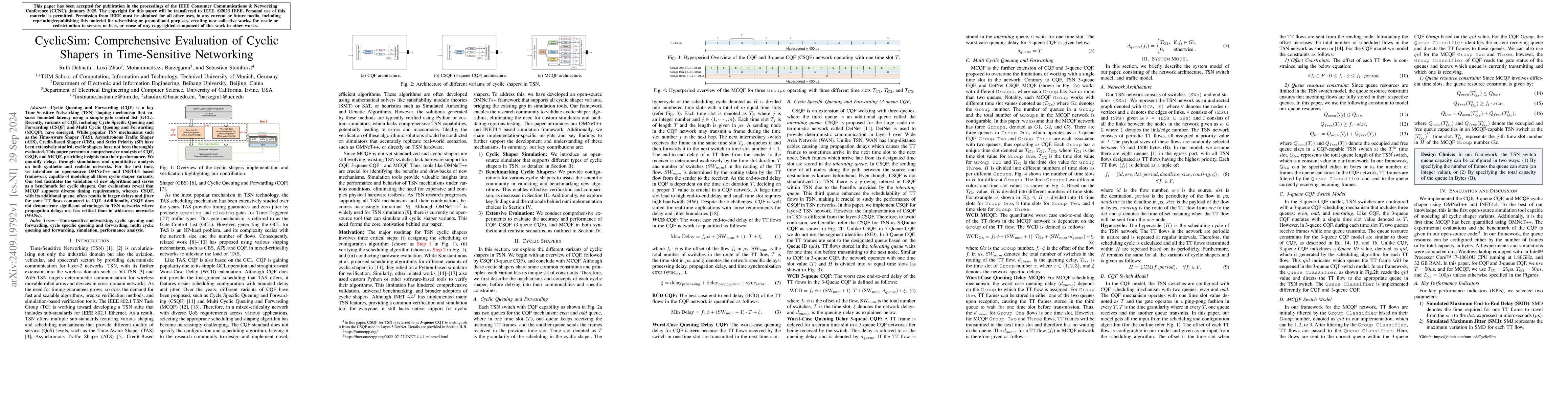 Thumbnail for CyclicSim: Comprehensive Evaluation of Cyclic Shapers in Time-Sensitive
  Networking