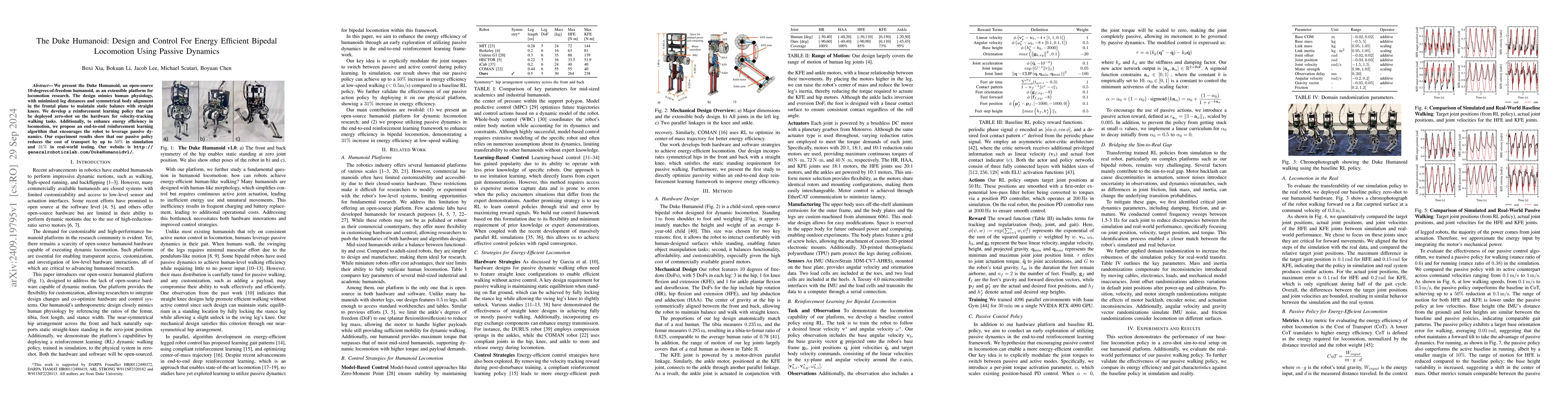 Thumbnail for The Duke Humanoid: Design and Control For Energy Efficient Bipedal
  Locomotion Using Passive Dynamics