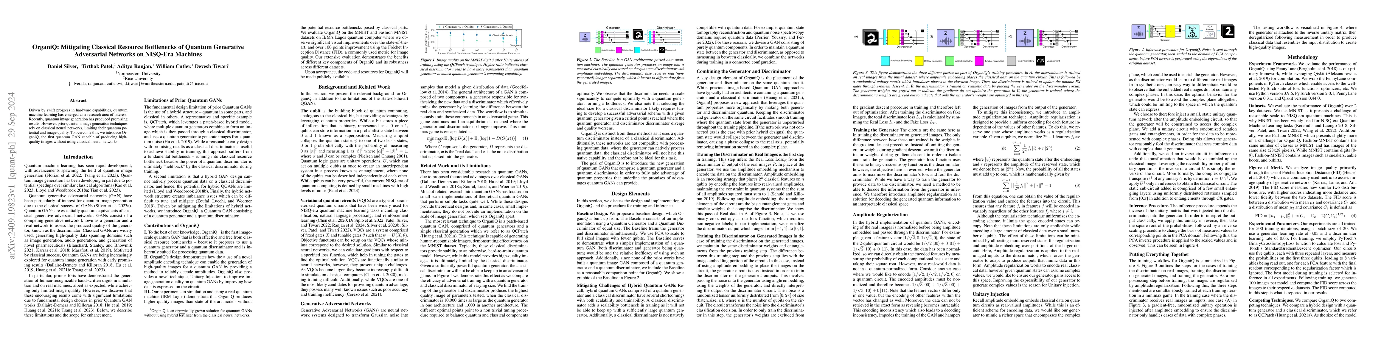 Thumbnail for OrganiQ: Mitigating Classical Resource Bottlenecks of Quantum Generative
  Adversarial Networks on NISQ-Era Machines