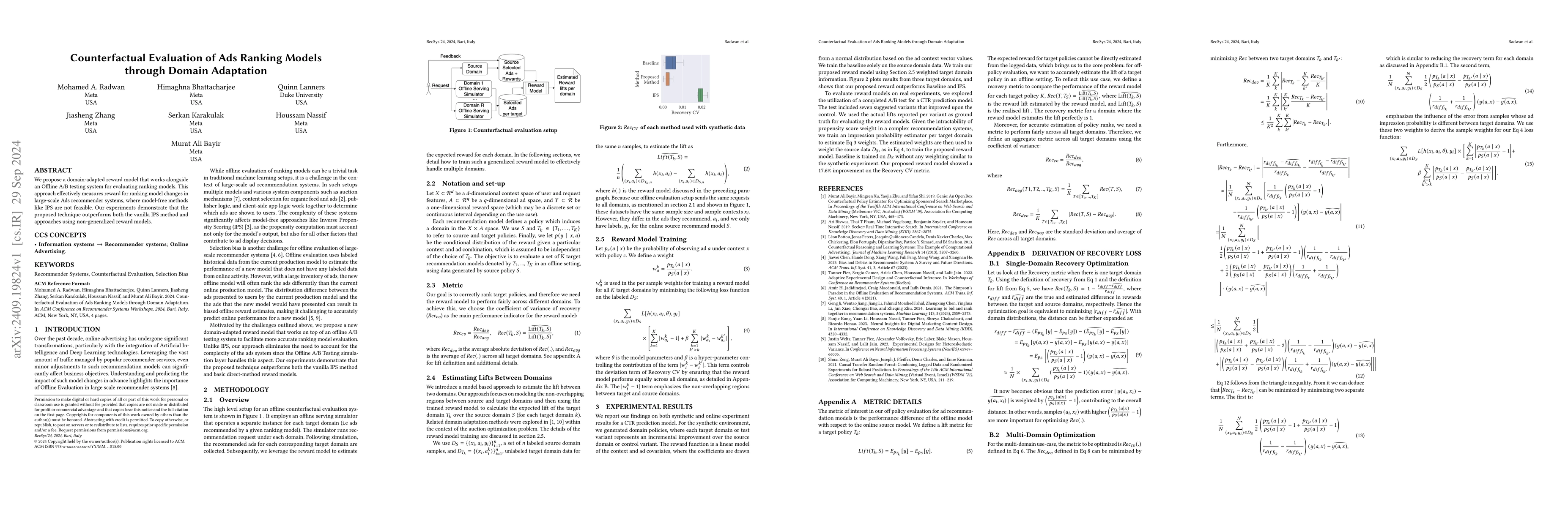 Thumbnail for Counterfactual Evaluation of Ads Ranking Models through Domain
  Adaptation