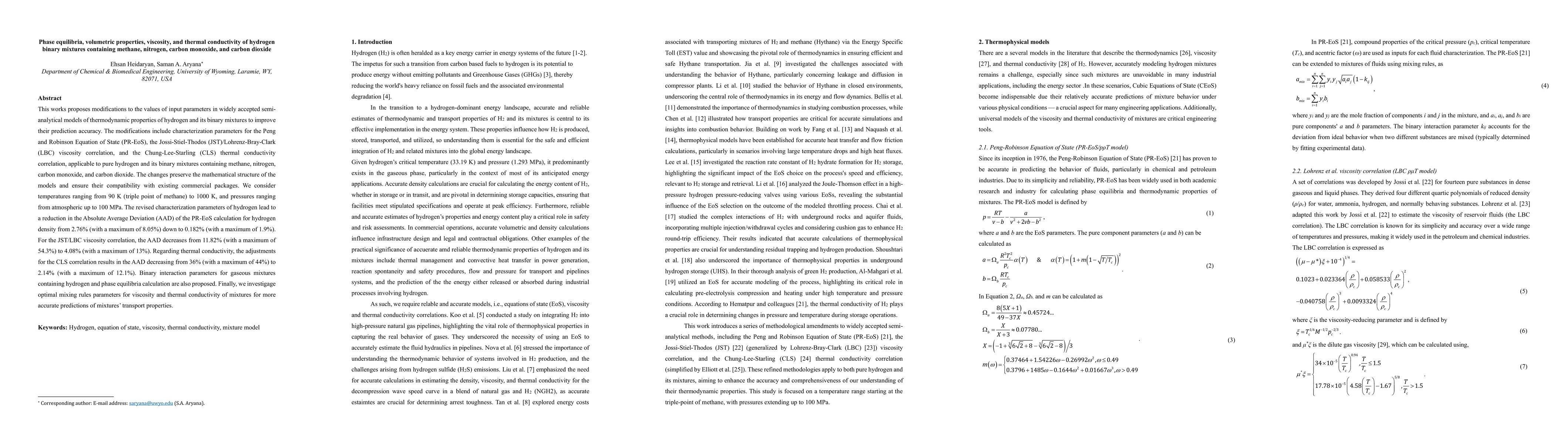 Thumbnail for Phase equilibria, volumetric properties, viscosity, and thermal
  conductivity of hydrogen binary mixtures containing methane, nitrogen, carbon
  monoxide, and carbon dioxide