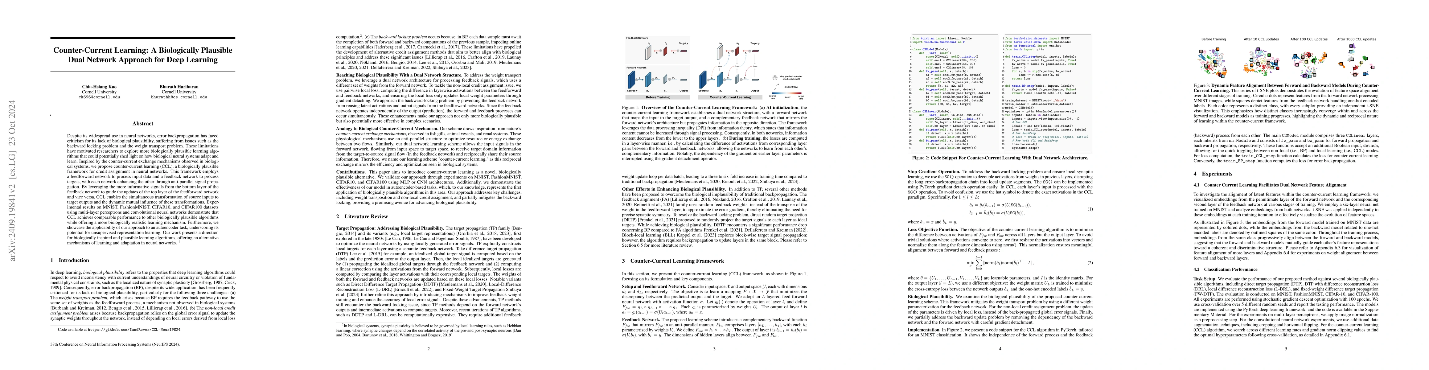 Thumbnail for Counter-Current Learning: A Biologically Plausible Dual Network Approach
  for Deep Learning