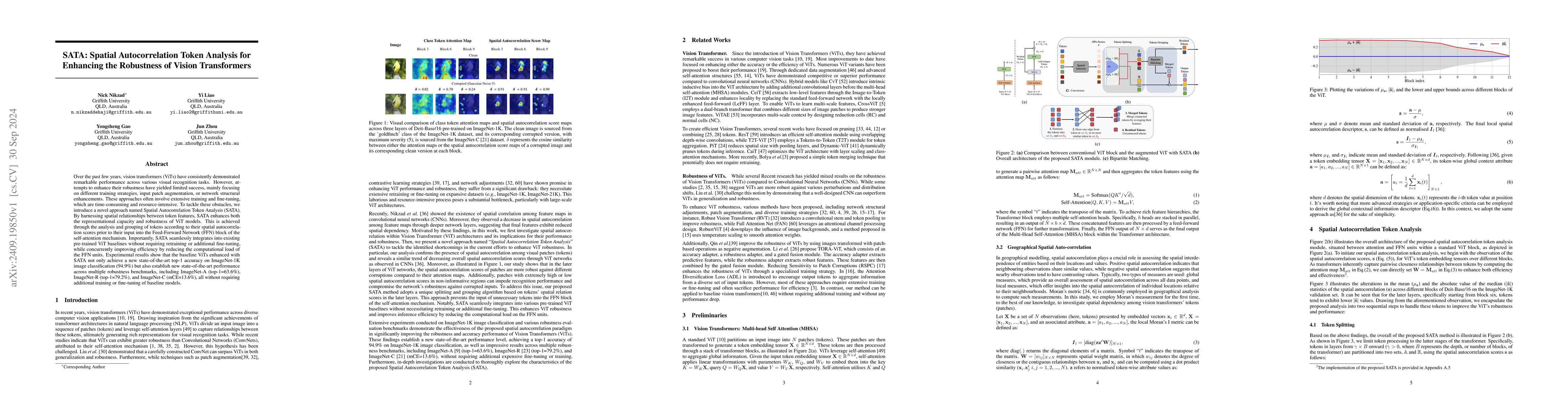 Thumbnail for SATA: Spatial Autocorrelation Token Analysis for Enhancing the
  Robustness of Vision Transformers