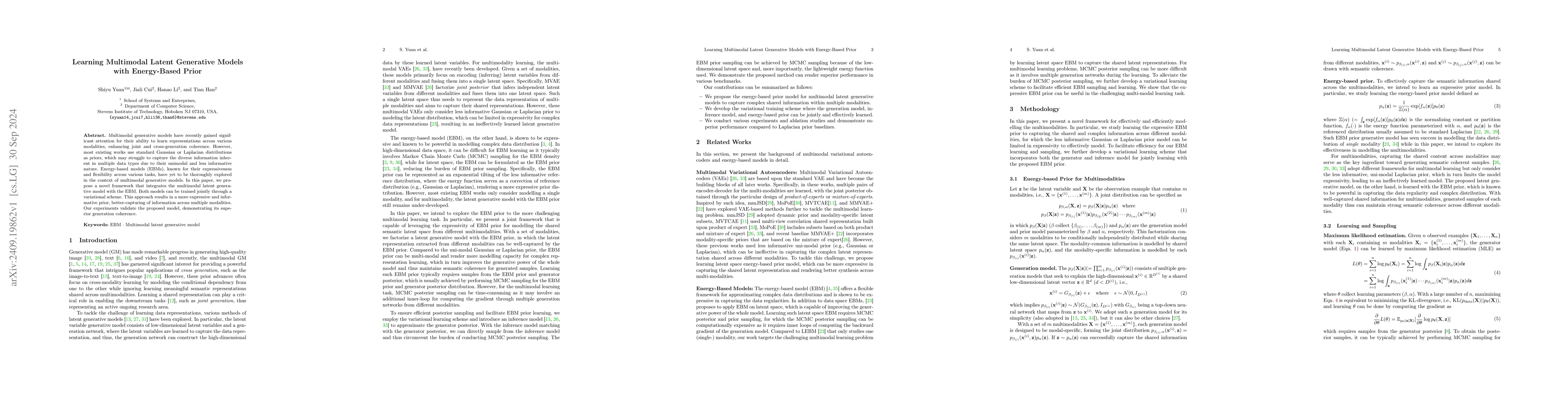 Thumbnail for Learning Multimodal Latent Generative Models with Energy-Based Prior