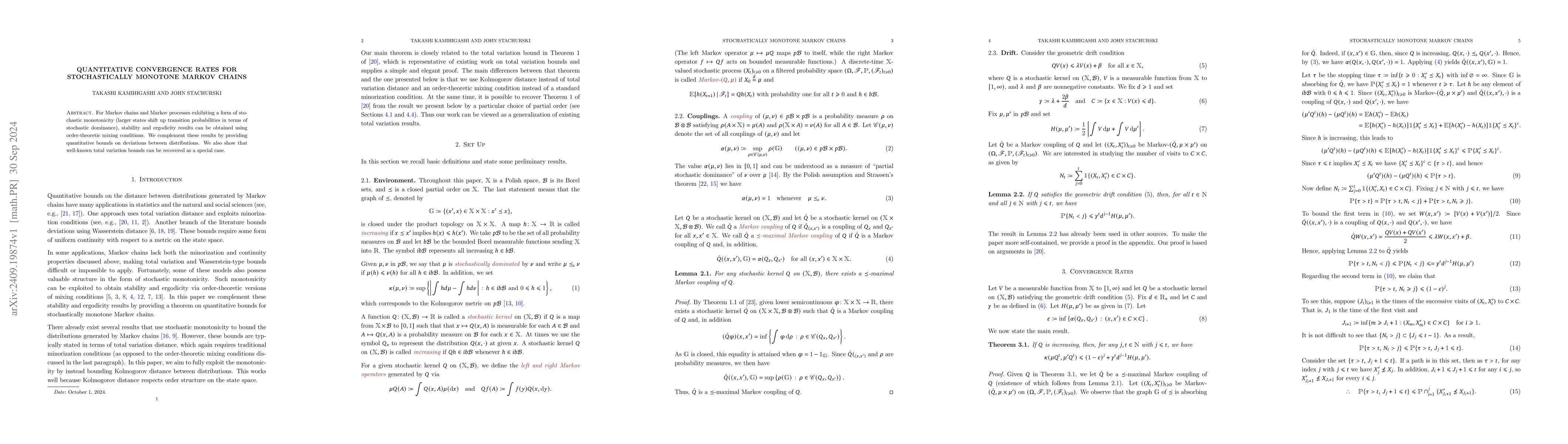 Thumbnail for Quantitative Convergence Rates for Stochastically Monotone Markov Chains