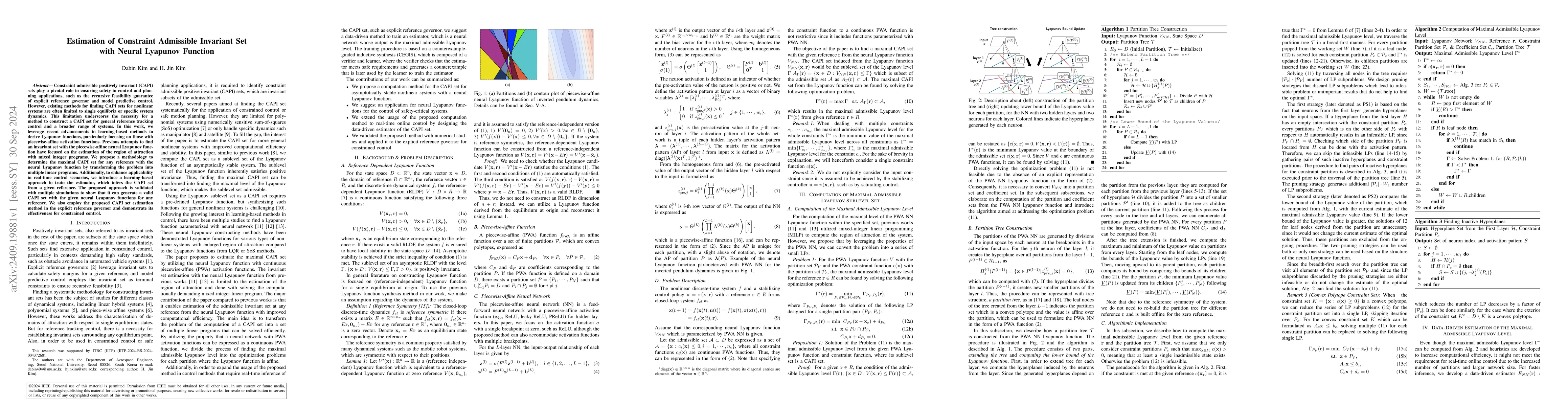 Thumbnail for Estimation of Constraint Admissible Invariant Set with Neural Lyapunov
  Function
