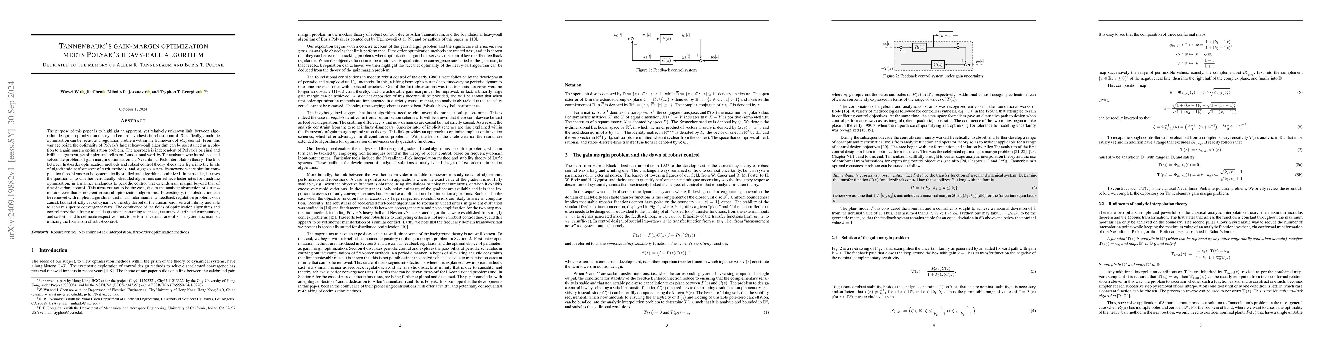 Thumbnail for Tannenbaum's gain-margin optimization meets Polyak's heavy-ball
  algorithm