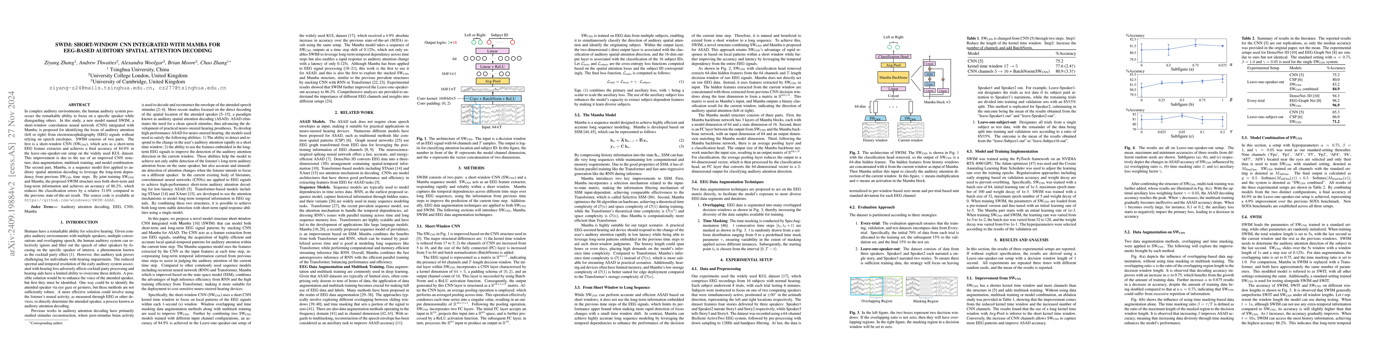 Thumbnail for SWIM: Short-Window CNN Integrated with Mamba for EEG-Based Auditory
  Spatial Attention Decoding