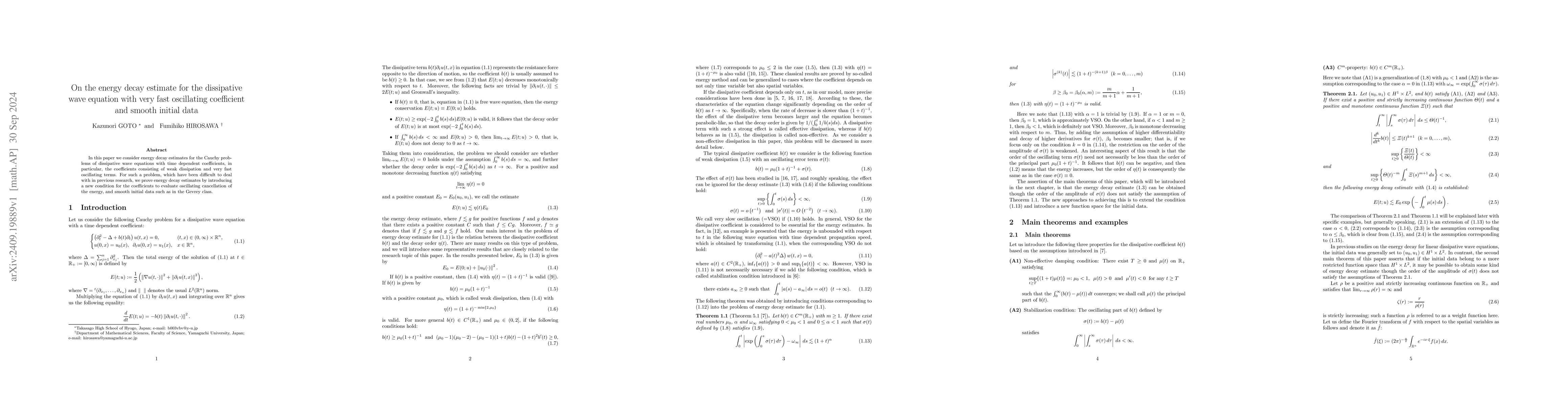 Thumbnail for On the energy decay estimate for the dissipative wave equation with very
  fast oscillating coefficient and smooth initial data