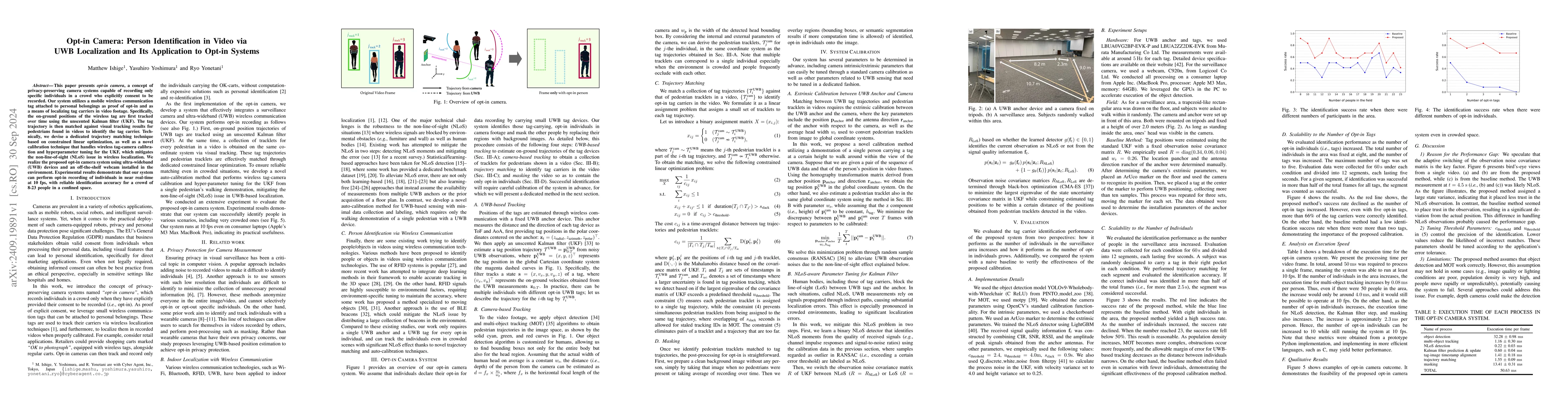Thumbnail for Opt-in Camera: Person Identification in Video via UWB Localization and
  Its Application to Opt-in Systems