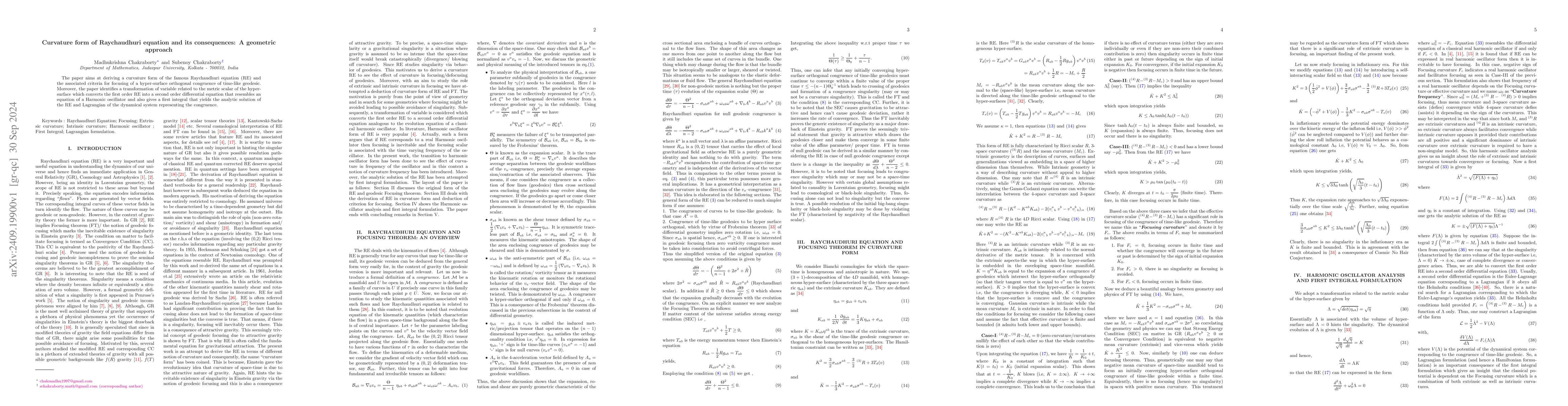 Thumbnail for Curvature form of Raychaudhuri equation and its consequences: A
  geometric approach