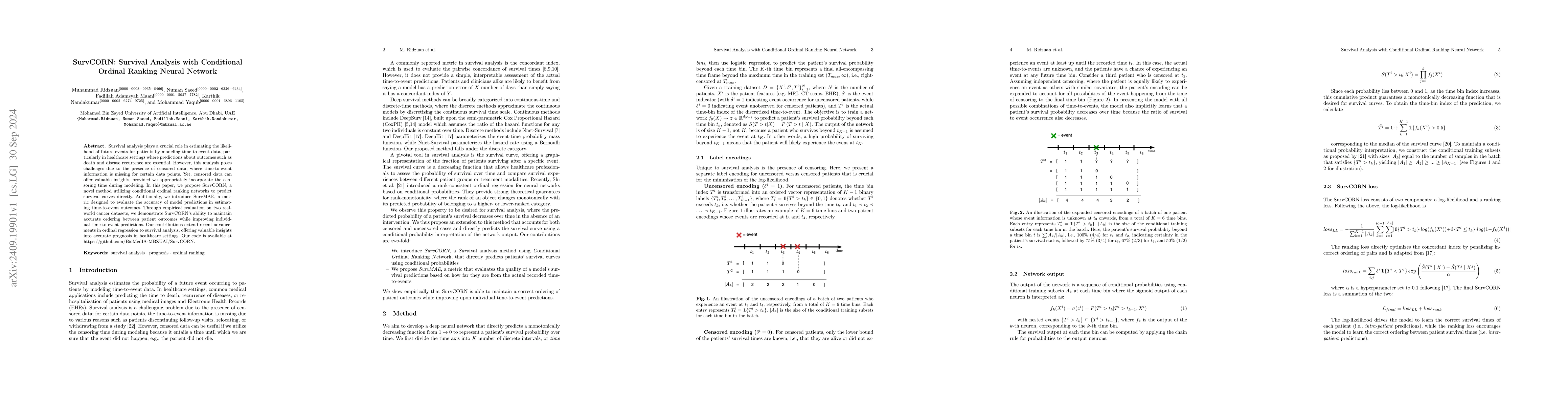 Thumbnail for SurvCORN: Survival Analysis with Conditional Ordinal Ranking Neural
  Network
