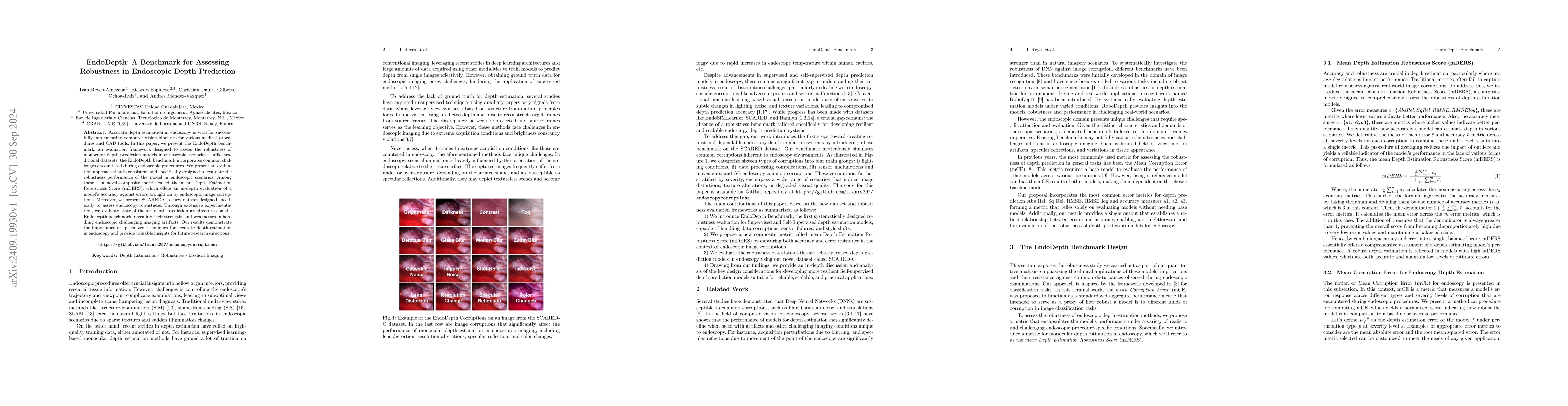 Thumbnail for EndoDepth: A Benchmark for Assessing Robustness in Endoscopic Depth
  Prediction