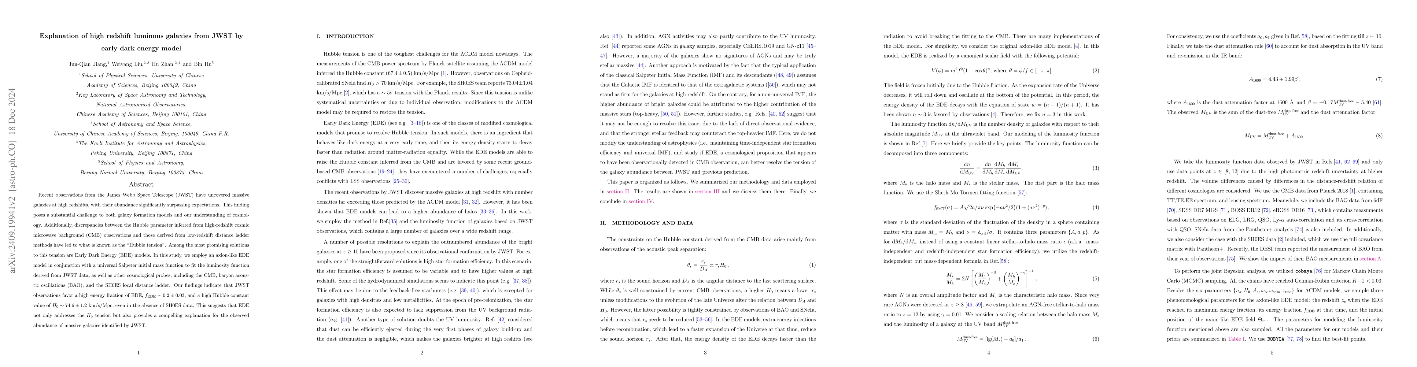 Thumbnail for Explanation of high redshift luminous galaxies from JWST by early dark
  energy model