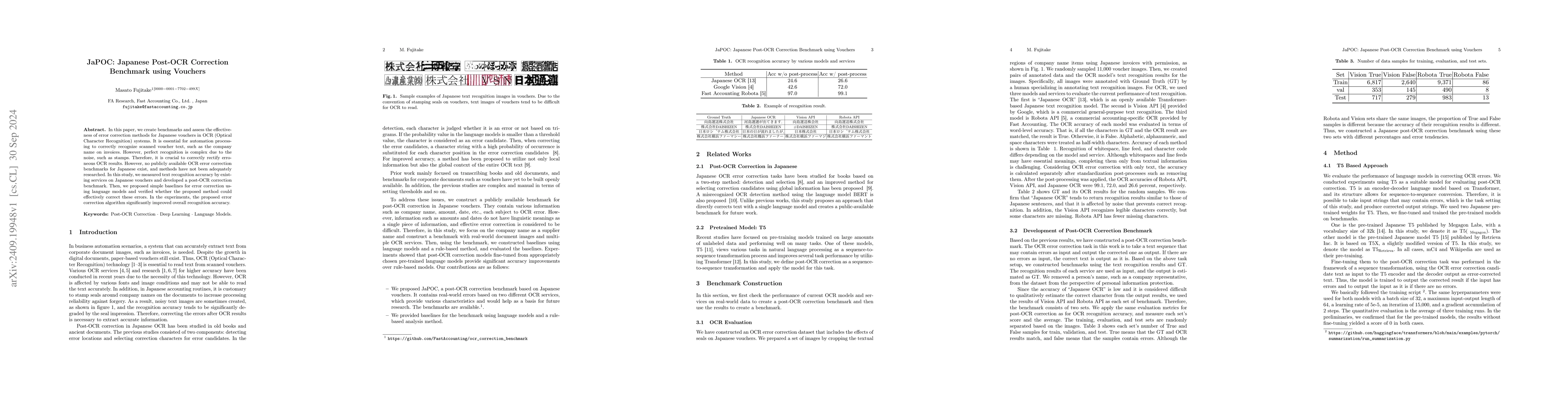 Thumbnail for JaPOC: Japanese Post-OCR Correction Benchmark using Vouchers