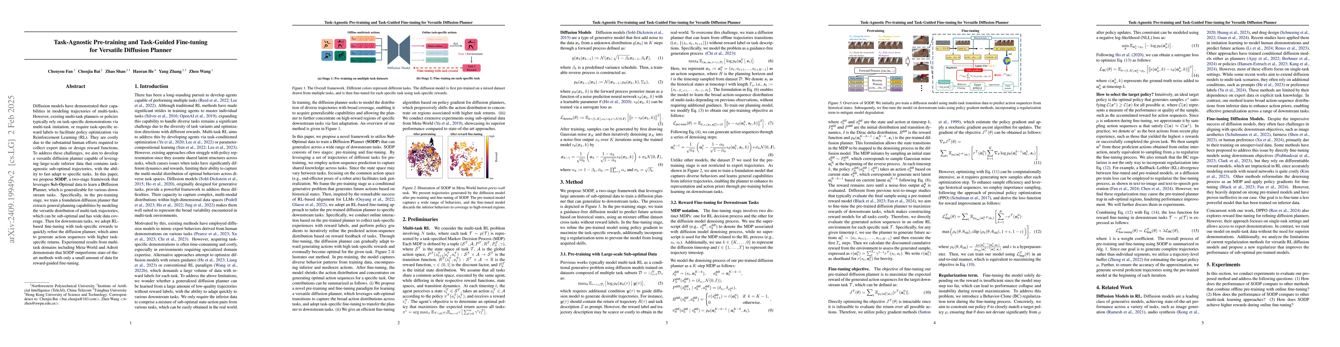 Thumbnail for Task-agnostic Pre-training and Task-guided Fine-tuning for Versatile
  Diffusion Planner